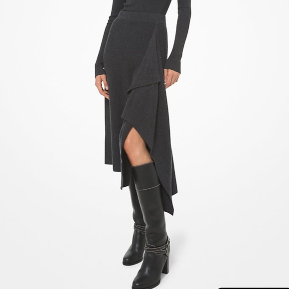 < Michael Kors Luxury Cashmere Asymmetrical Cascading Ruffle Skirt > - Picture 7 of 7